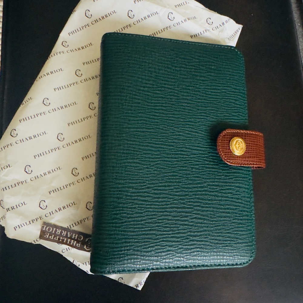 New Philippe Charriol Vintage Day Planner in  Leather with Gold Logo Snap
